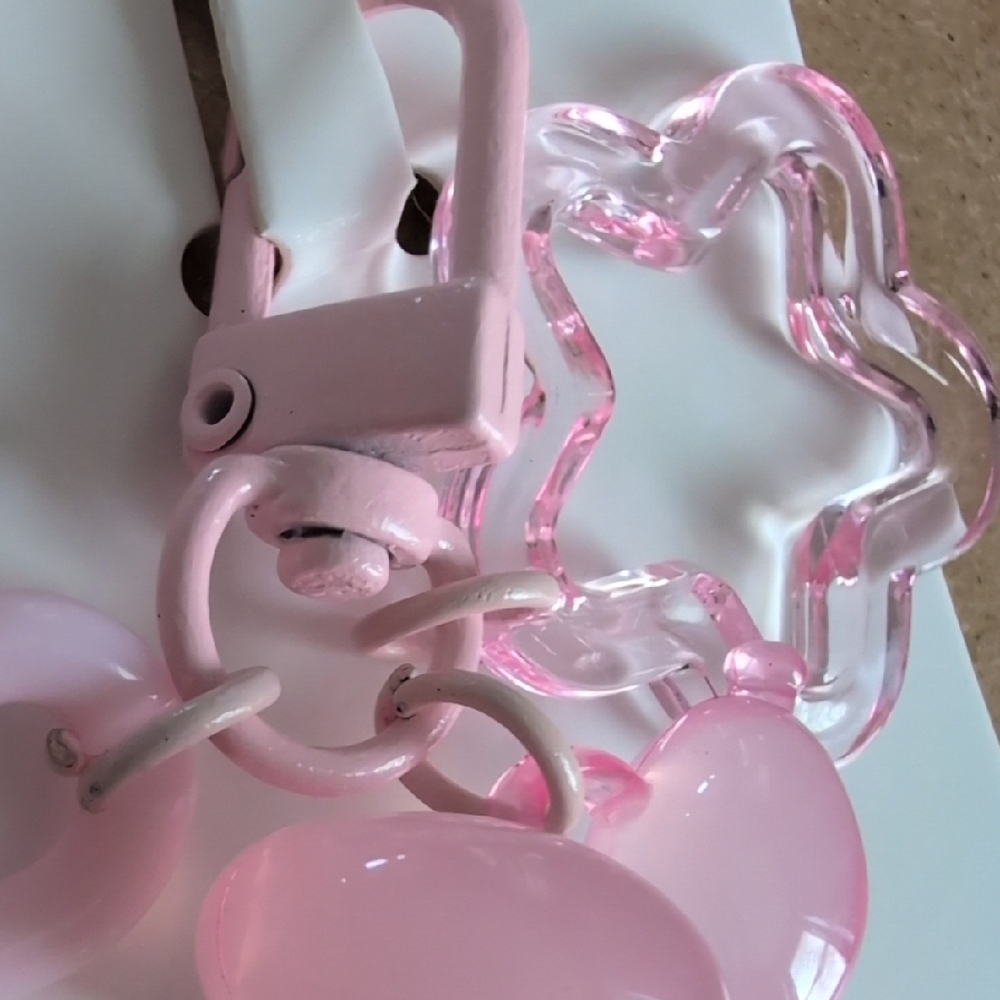 Glossy Pink Balloon Dog Keychain with Bell & Flower Link - Picture 2 of 6